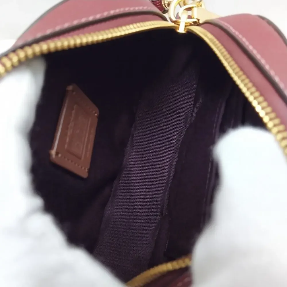 Coach Mini Serena Wine Red Crossgrain Leather Zipper Closure Crossbody Bag